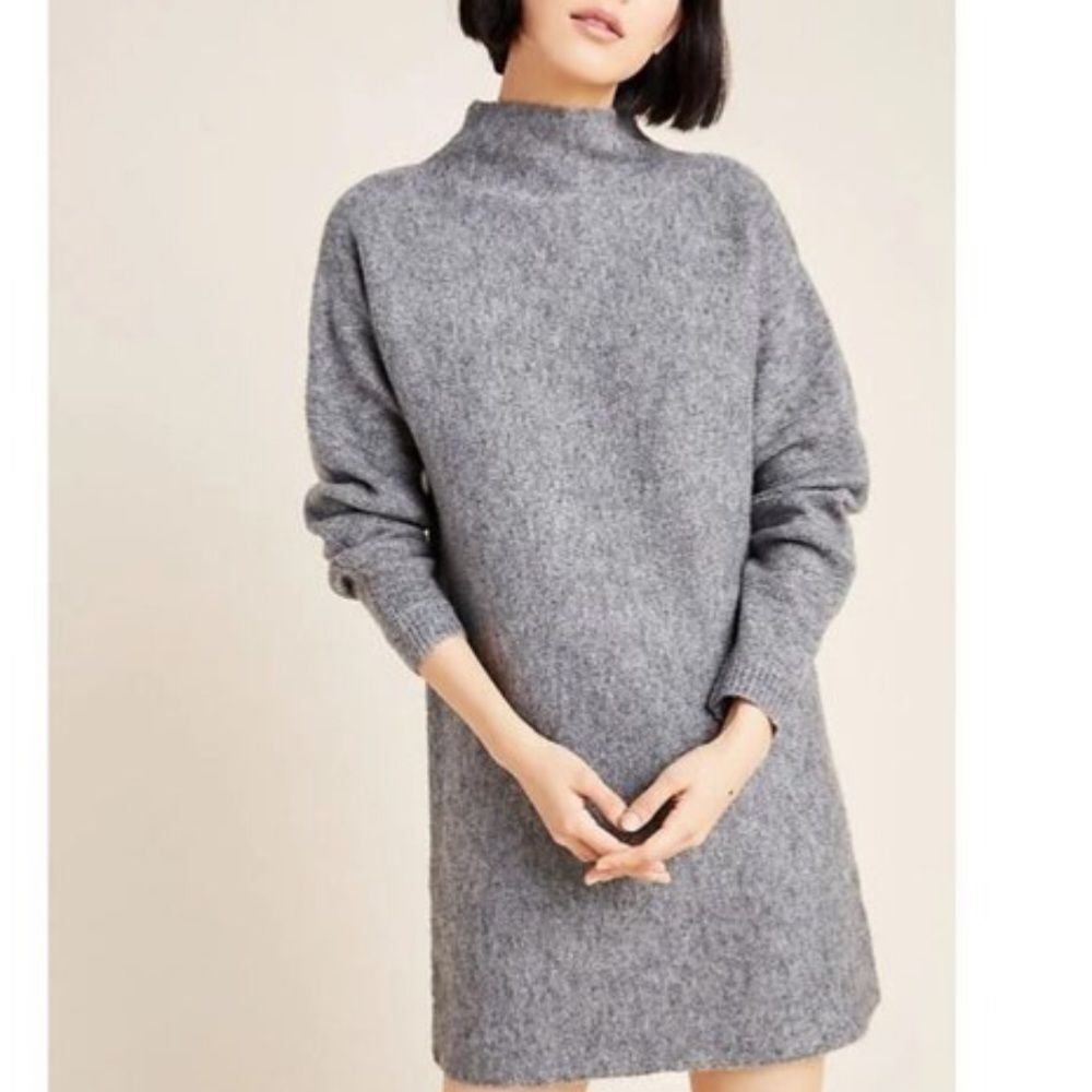Anthropologie Mock Neck Cozy Gray Sweater Dress Size XS NWT